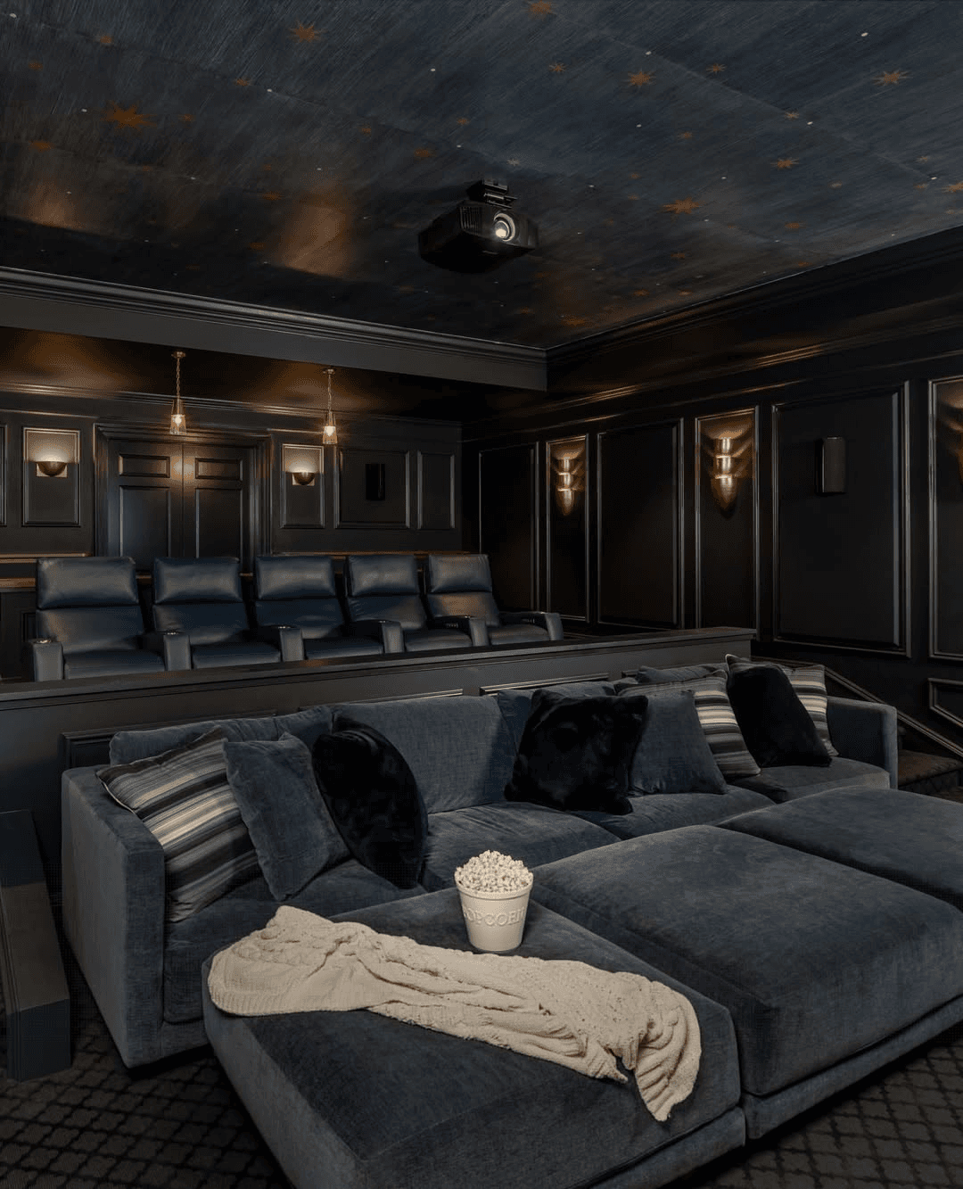 Luxury home theater with tiered seating